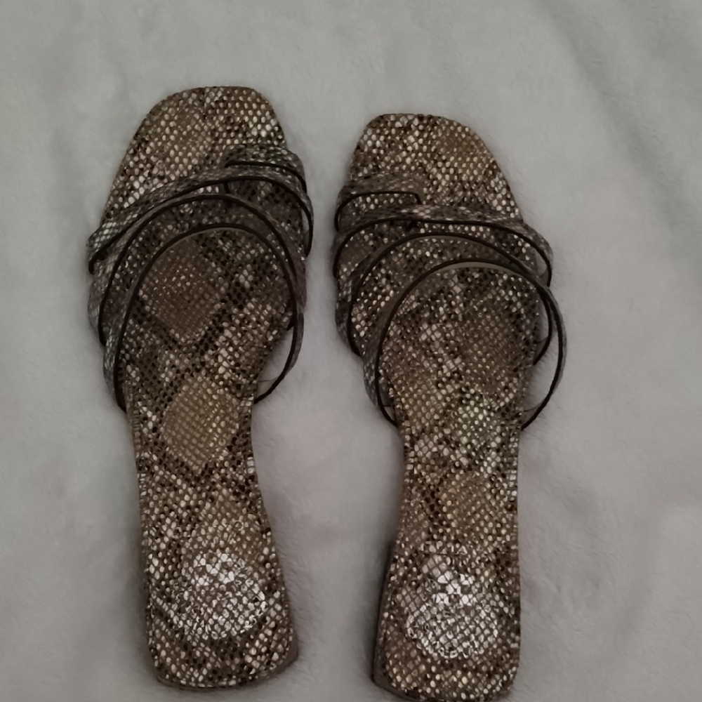 Vince Camuto Brown and Cream Sandals with Exotic Print